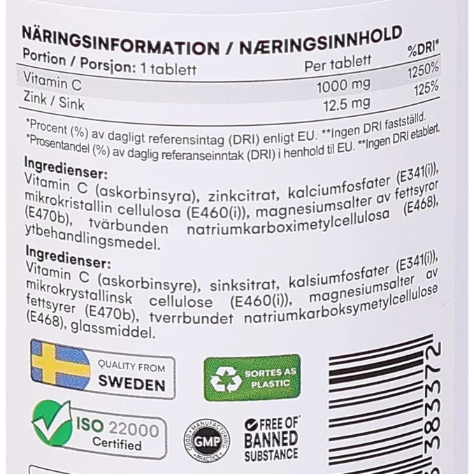 Vitamin C med Zinc 90 Tabletter