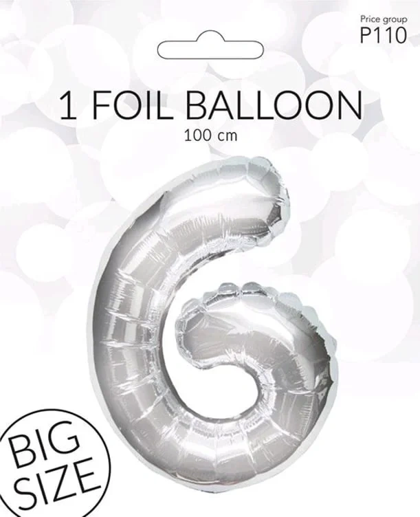 Folieballong 6 Sølv 100cm