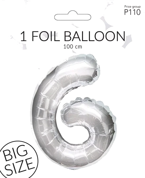 Folieballong 6 Sølv 100cm