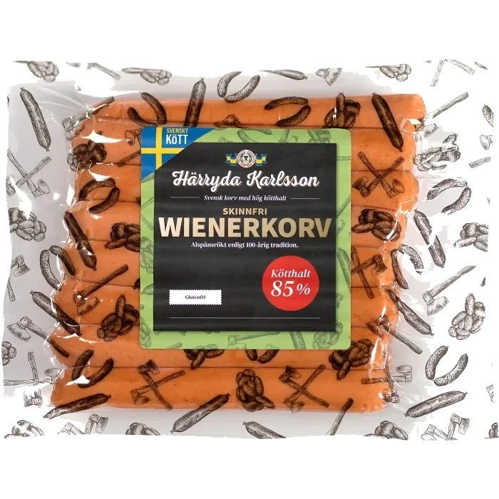 Wienerkorv Skinnfri 85% Kötthalt 700g Härryda Karlsson