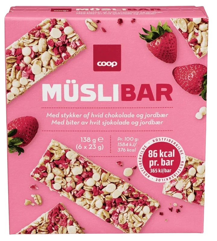 Coop Müslibar med Hvit Sjokolade&Jordbær 6pk 138g