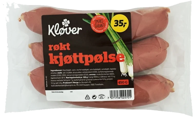 KJØTTPØLSE RØKT 450 g Kløver