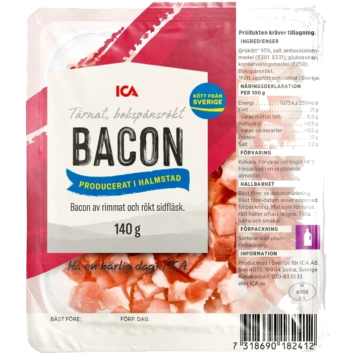 Bacon Tärnad 140g ICA