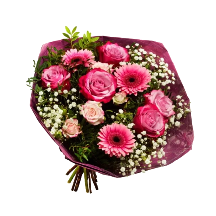 Gavebukett Rosa Håndbundet Rosemiks