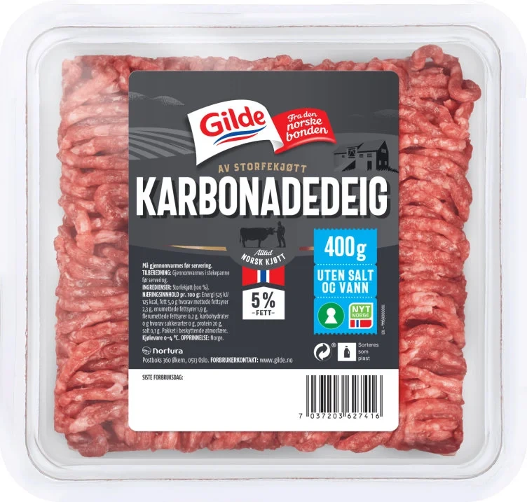 Karbonadedeig Storfe Usv 5% 400g Enh