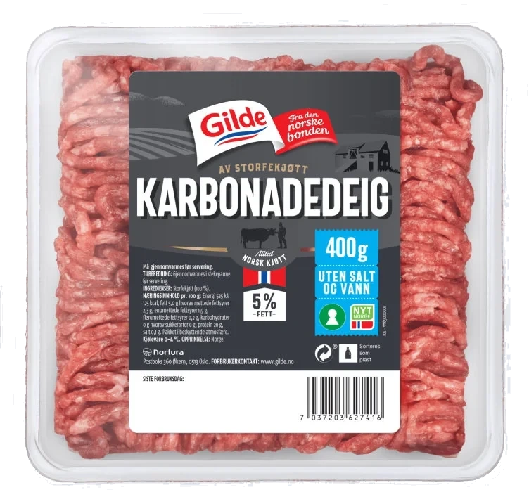 Karbonadedeig Storfe Usv 5% 400g Enh