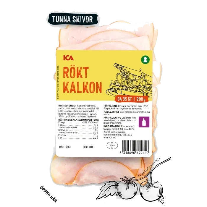 Kalkon Rökt Tunna Skivor 200g ICA