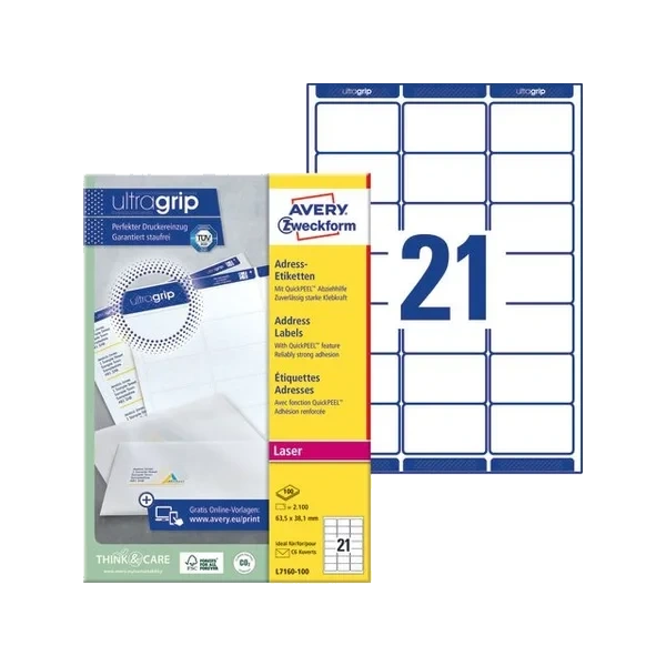 Etikett Avery Laser Qp 63,5x38,1(2100)