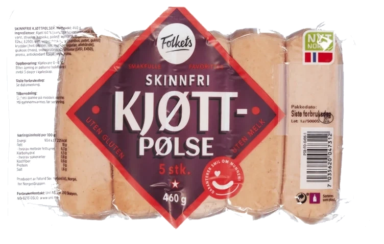 Kjøttpølser Røkte u/Skinn 460g Folkets