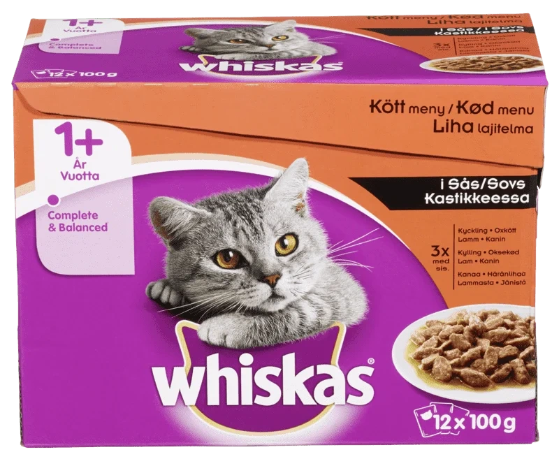 Whiskas® 1+ Kjøttmeny i Saus 12x100g