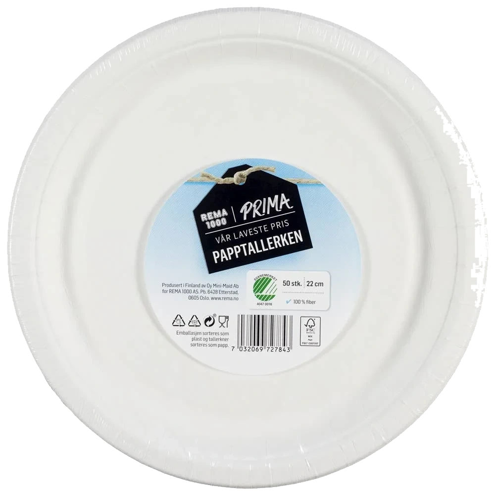 Papptallerken 22 cm, 50 stk