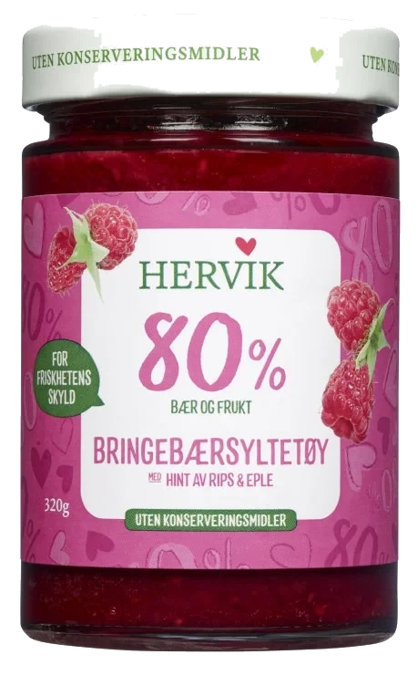 Bringebærsyltetøy 80% Frukt 320g Hervik