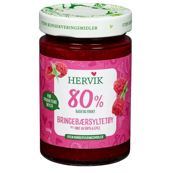 Bringebærsyltetøy 80% Frukt 320g Hervik
