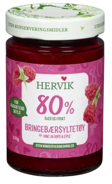 Bringebærsyltetøy 80% Frukt 320g Hervik