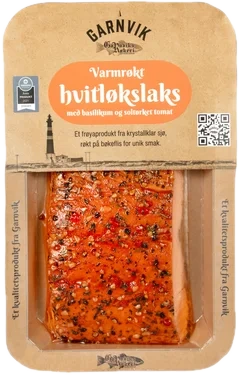 Varmrøkt Hvitløkslaks med Soltørket Tomat & Basilikum 200g Garnvik Røkeri