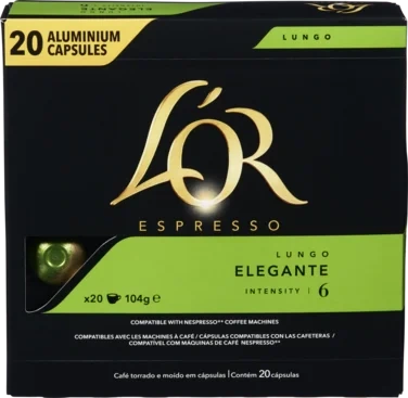 Lungo Elegante Intensitet 6, kaffekapsler, 20 stk