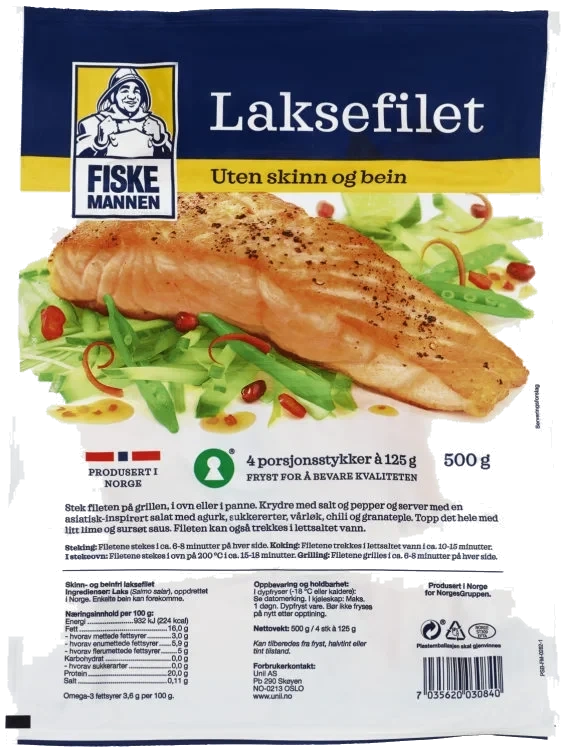Laksefilet 500g U/ Skinn&ben Fiskemannen
