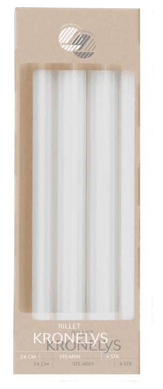Moda Kronelys Stearin Rillet Hvit 24cm 4pk