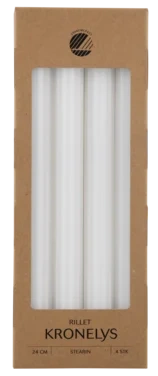 Kronelys Stearin Rill 24cm 4stk Hvit Moda
