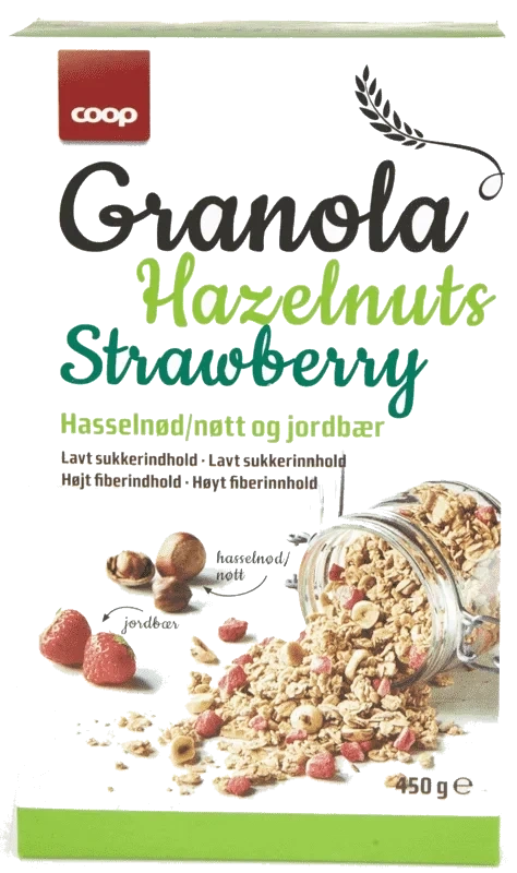 Coop Granola Jordbær/Hasselnøtter 450g