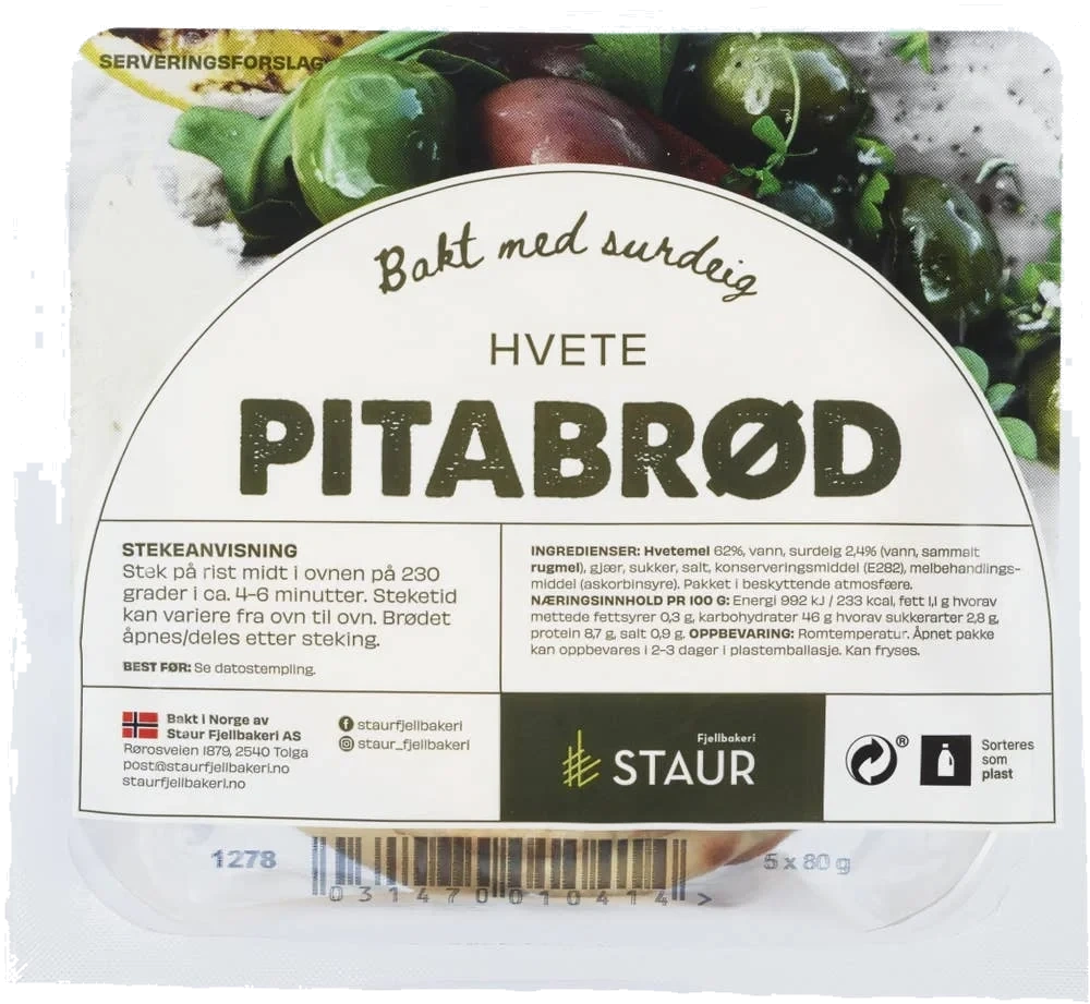 Pitabrød hvete, ca 15 cm