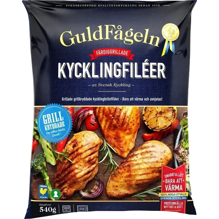 Grillade kycklingbröstfiléer grillkrydda Fryst 540g Guldfågeln