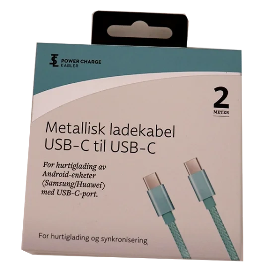 Ladekabel metallisk USB-C Til USB-C Turkis 2M