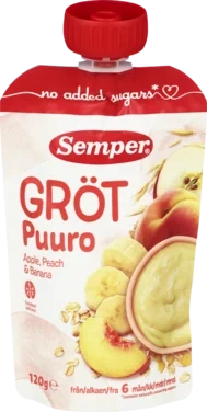 Grøt Eple&Fersken 6mnd 120g Semper