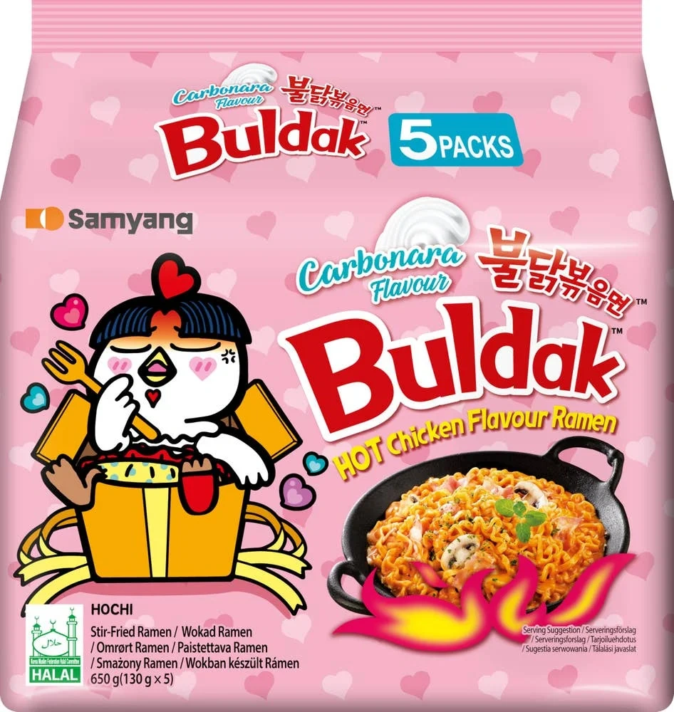 Snabbnudlar Buldak Hot Chicken Carbonara 5-p