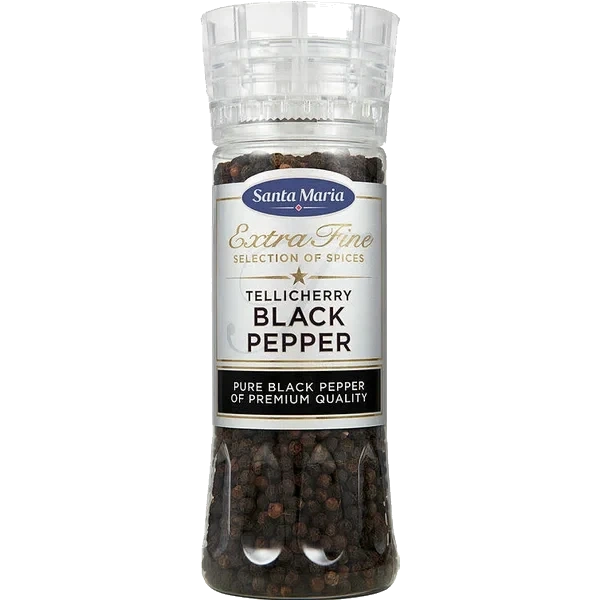 Sort Pepper Tellicherry Kvern 210g Santa Maria