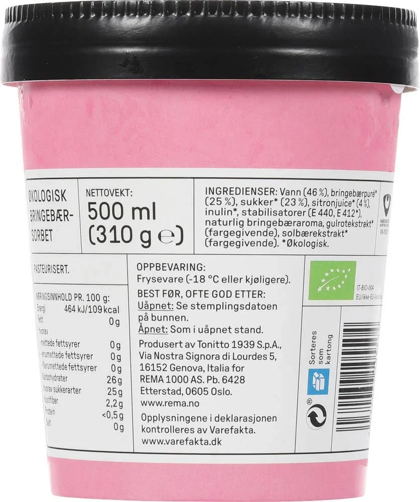 Økologisk bringebærsorbet