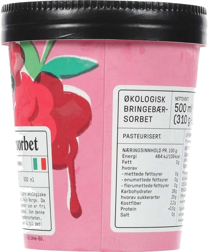 Økologisk bringebærsorbet