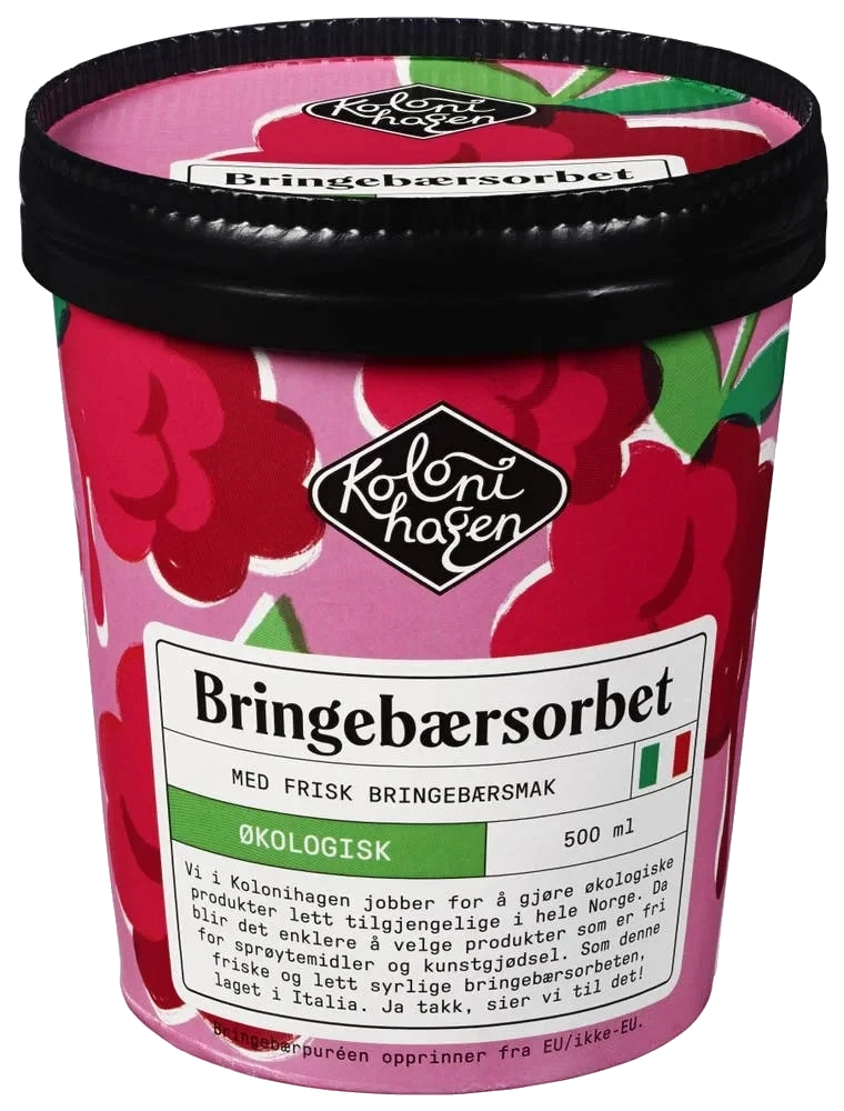 Økologisk bringebærsorbet