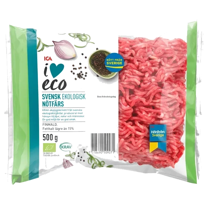 Nötfärs Färsk 15% 500g KRAV ICA I love eco