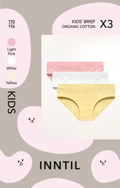 Kids' Brief, 3-pk, White/light Pink/yellow, 110-116