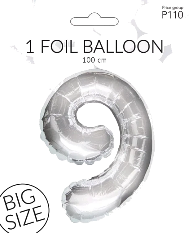 Folieballong 9 Sølv 100cm