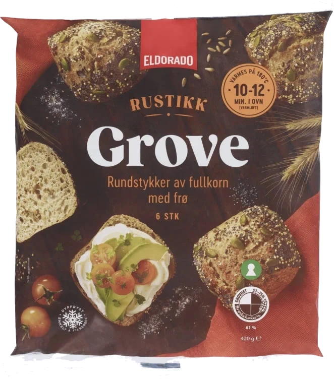 Rundstykker Grove Fullkorn m/frø Rustikk 6stk 420g