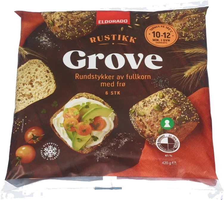 Rundstykker Grove Fullkorn m/frø Rustikk 6stk 420g