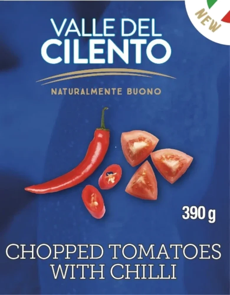 Valle del Cilento Hakkede Tomater Chili 390g
