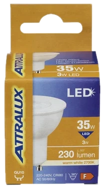 Attralux Led Spotpære 35w Gu10 Varmhvit 36d