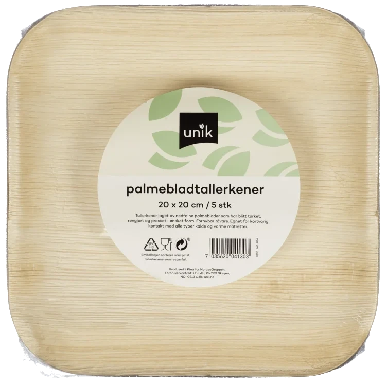 Tallerken Palmeblad 20cm 5stk Unik