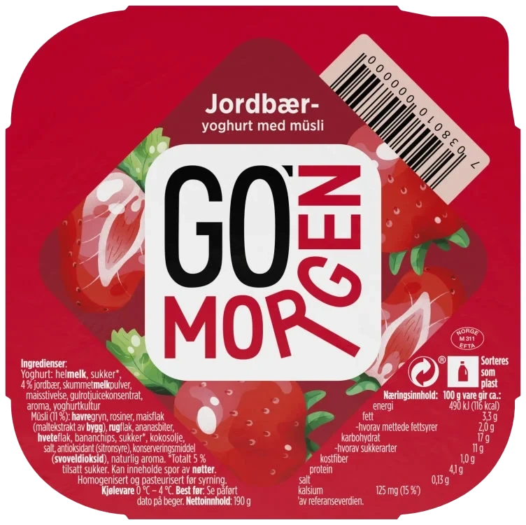 Go'morgen Jordbæryoghurt M/müsli  190 G