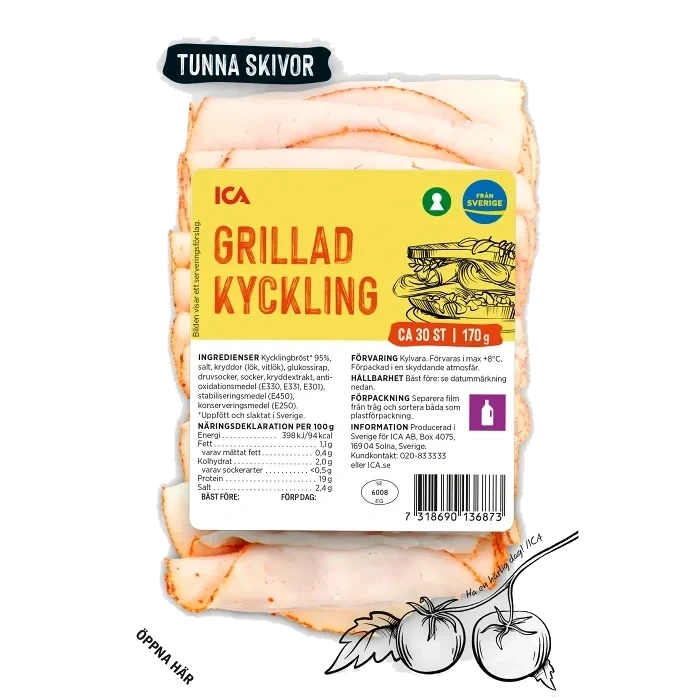 Kyckling Grillad Tunna Skivor 170g ICA