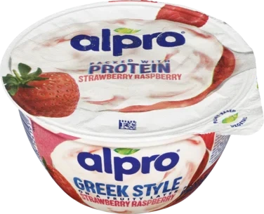 Plantebasert Yoghurt Greek Style Soya Jordbær/bringebær 150g Alpro