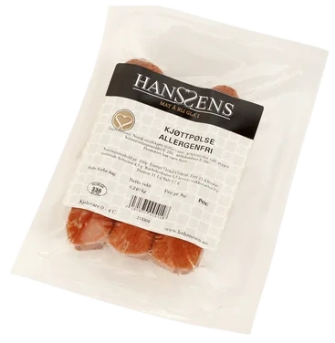 Kjøttpølse Allergenfri u/Skinn 3pk Fr Hanssens