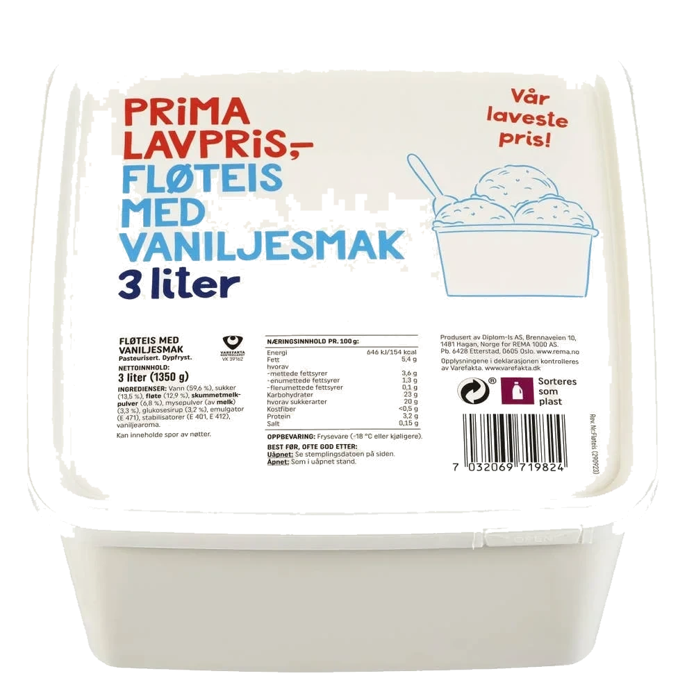 Fløteis med vaniljesmak 3 l