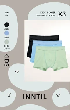 Kids' Boxer, 3-pk, Black/blue/light Green, 110-116
