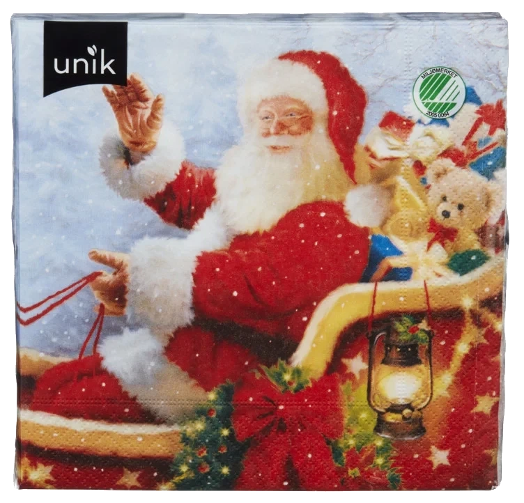 Serviett Jul Julenisse i Slede 20stk Unik