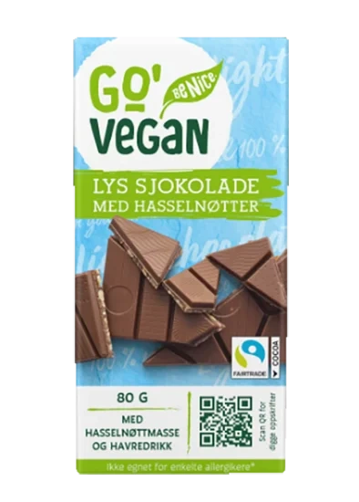Go Vegan Lys Sjokolade M Hasselnøtt 80g