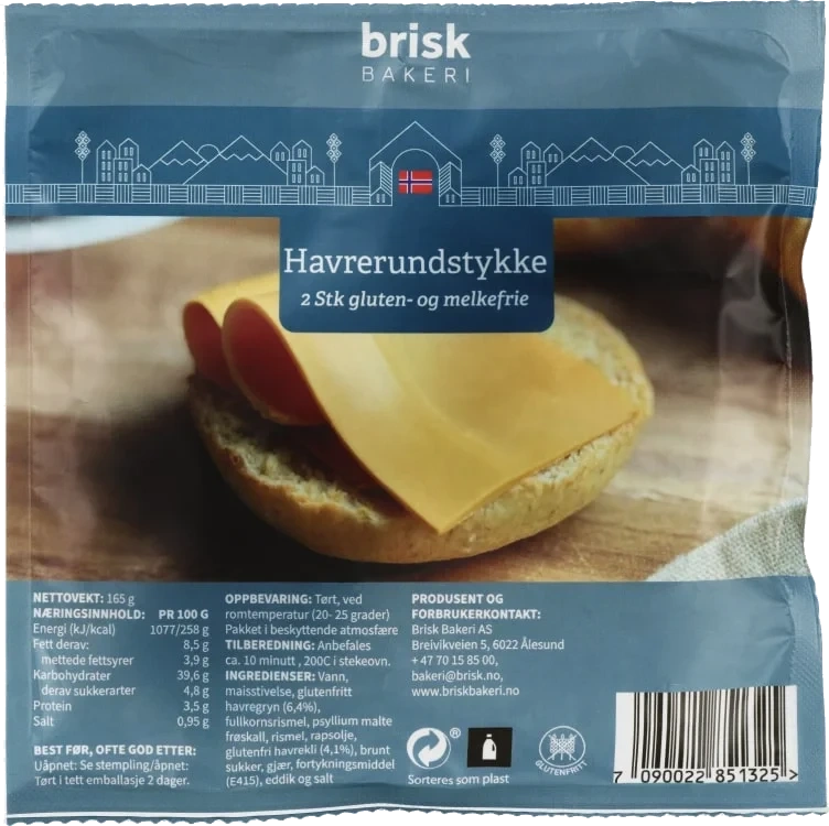 Havrerundstykker Gl.Fri&Laktosefri 160g Brisk Bakeri